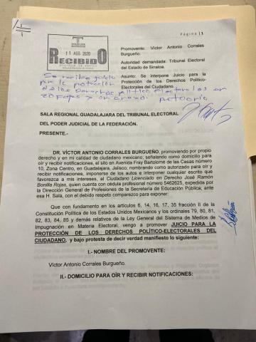 El Partido Sinaloense acude a la Sala Regional Guadalajara del Poder Tribunal Electoral de la Federa