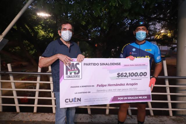 El Partido Sinaloense entrega recurso al joven ciclista Felipe HernÃ¡ndez AragÃ³n. 